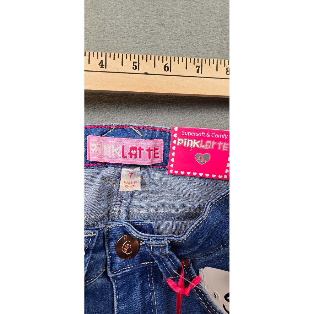 Pink Latte Girls Blue Denim Shorts Size 7 NWT Frayed Raw Hem Supersoft Comfy - Picture 5 of 10